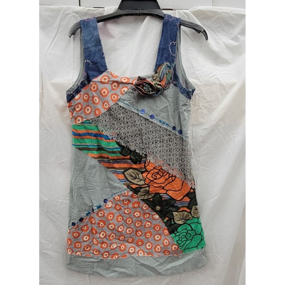 NWT Lucy & Co L Patchwork Bohmian Raw Edge Mixed Linen Sundress 123696
